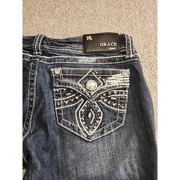 Grace In LA Women's Size 9/28 Embellished Flap Pockets  Heavy Stitch Bootcut - Picture 1 of 16